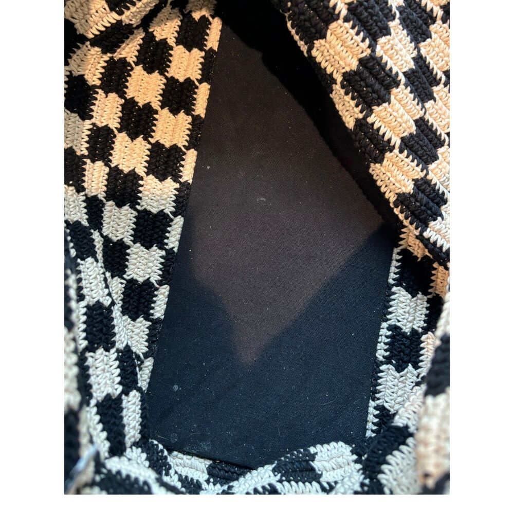 Clare V. Checkerboard Crochet Tote Bag Black Cream - Picture 3 of 8